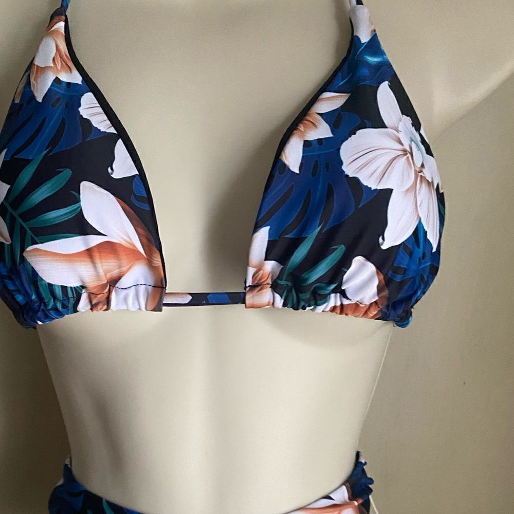 Tropical Print Triangle String Bikini M L - Picture 5 of 10